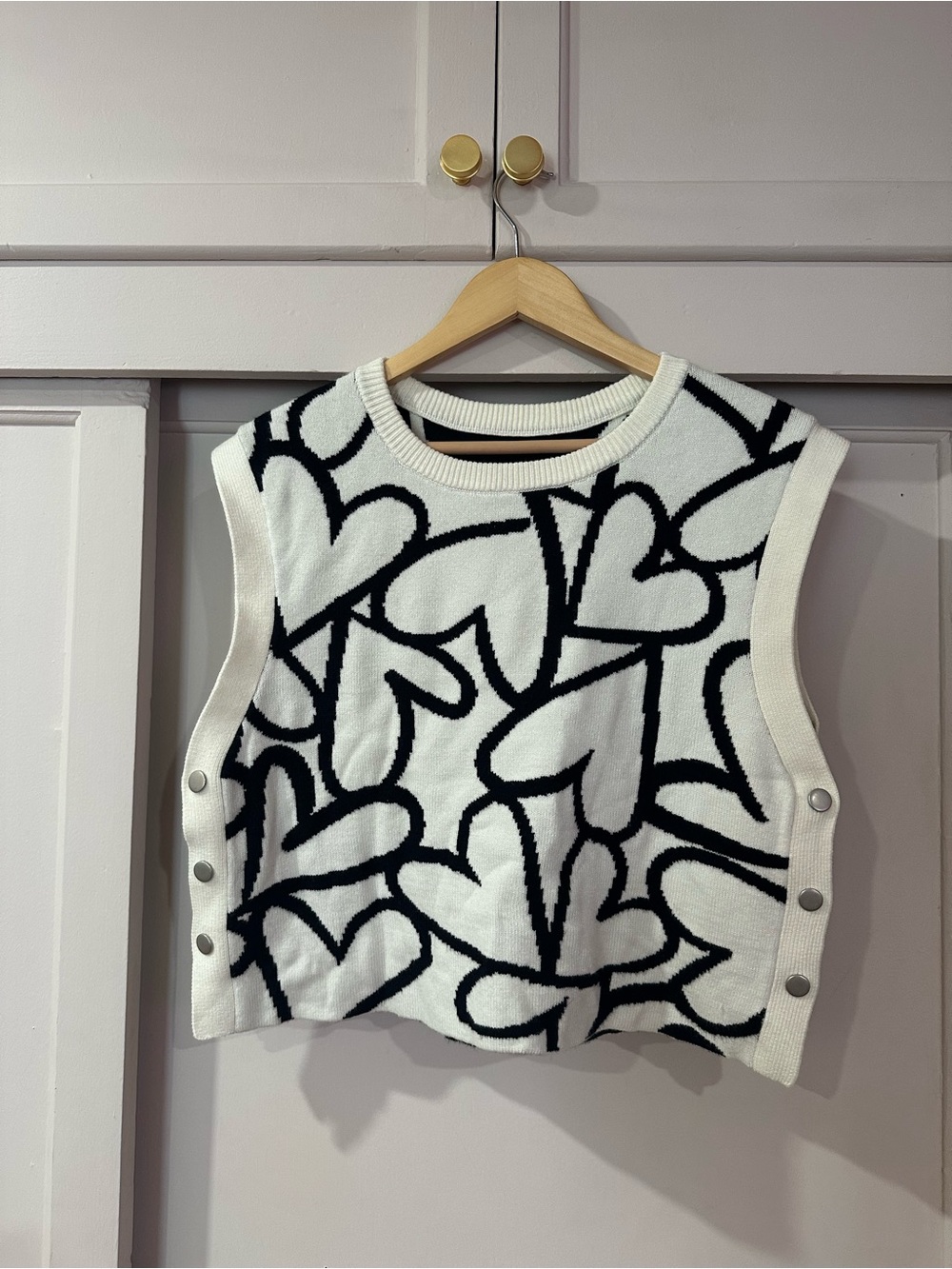 Anthropologie Black & White Heart-Print Knit Vest